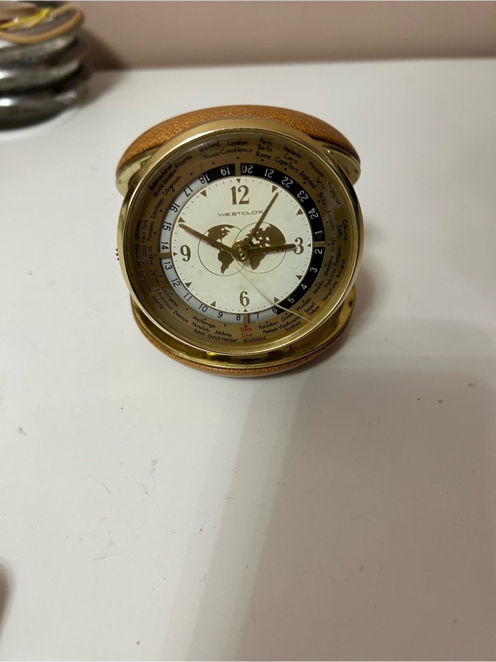 WESTCLOX Gold and Brown World Travel Alarm Clock